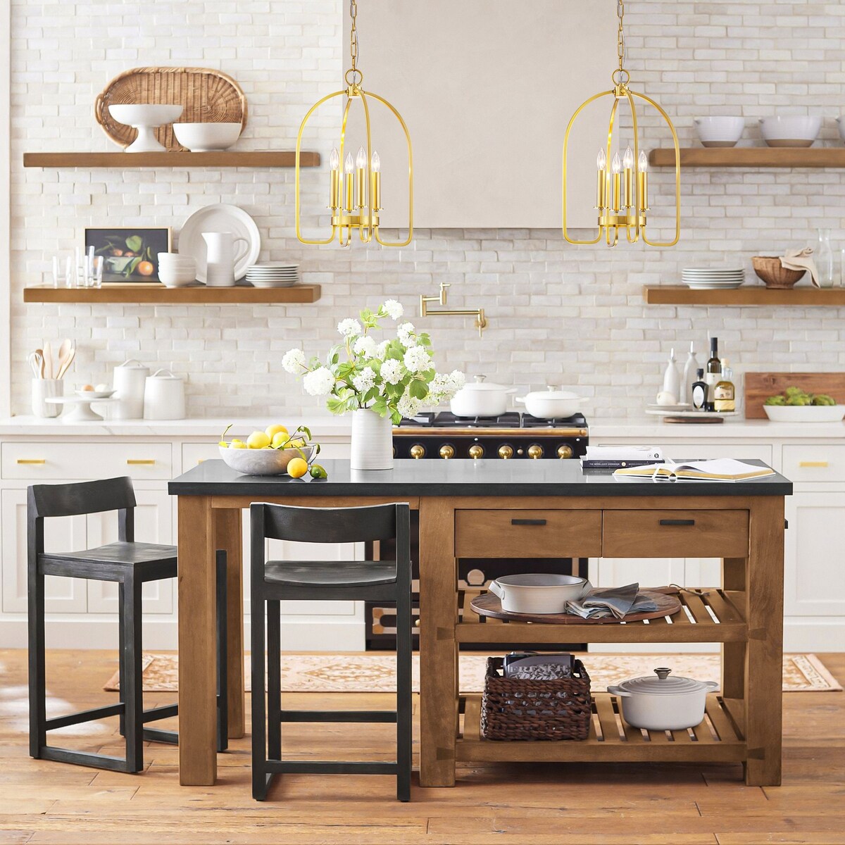 4-Light Aged Brass Modern Industrial Pendant Vintage Curved Cage Geometric Candlestick Chandelier - 14.2 in. in Dia x 21.2 in. H