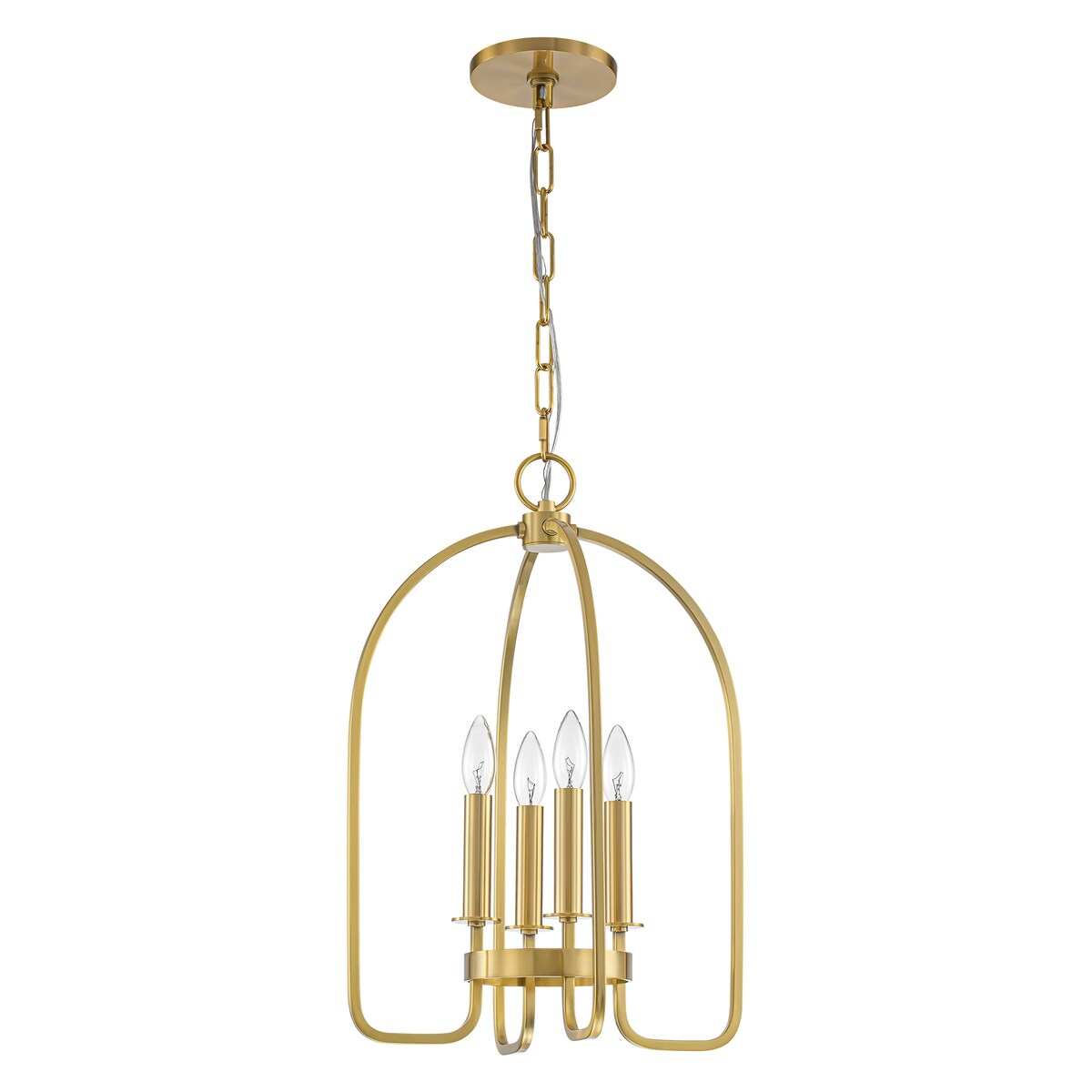 4-Light Aged Brass Modern Industrial Pendant Vintage Curved Cage Geometric Candlestick Chandelier - 14.2 in. in Dia x 21.2 in. H