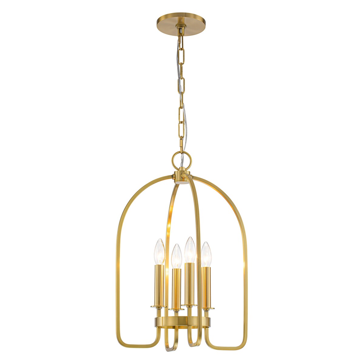 4-Light Aged Brass Modern Industrial Pendant Vintage Curved Cage Geometric Candlestick Chandelier - 14.2 in. in Dia x 21.2 in. H