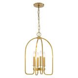 4-Light Aged Brass Modern Industrial Pendant Vintage Curved Cage Geometric Candlestick Chandelier - 14.2 in. in Dia x 21.2 in. H