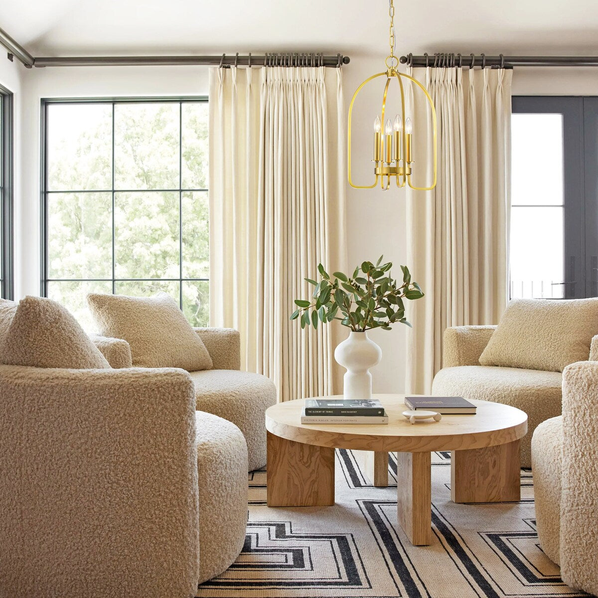 4-Light Aged Brass Modern Industrial Pendant Vintage Curved Cage Geometric Candlestick Chandelier - 14.2 in. in Dia x 21.2 in. H