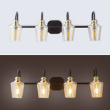 4 Light Bathroom Vanity Light Fixtures Industrial Lights Mirror Black & Gold Metal Wall Sconce Lighting With Clear Glass Shade