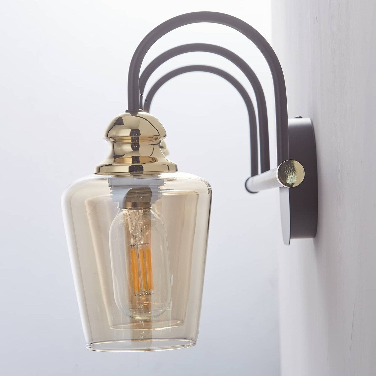 4 Light Bathroom Vanity Light Fixtures Industrial Lights Mirror Black & Gold Metal Wall Sconce Lighting With Clear Glass Shade