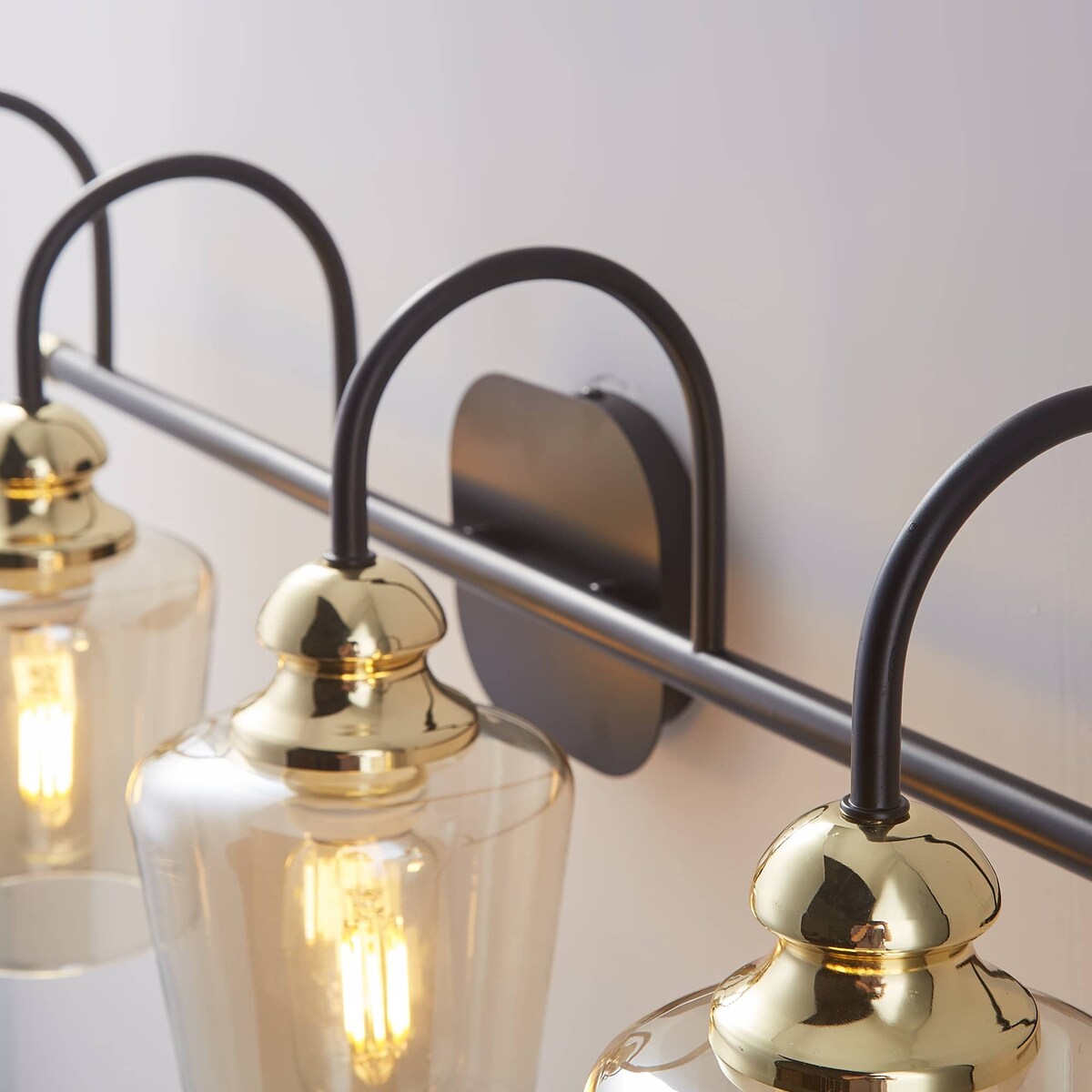 4 Light Bathroom Vanity Light Fixtures Industrial Lights Mirror Black & Gold Metal Wall Sconce Lighting With Clear Glass Shade