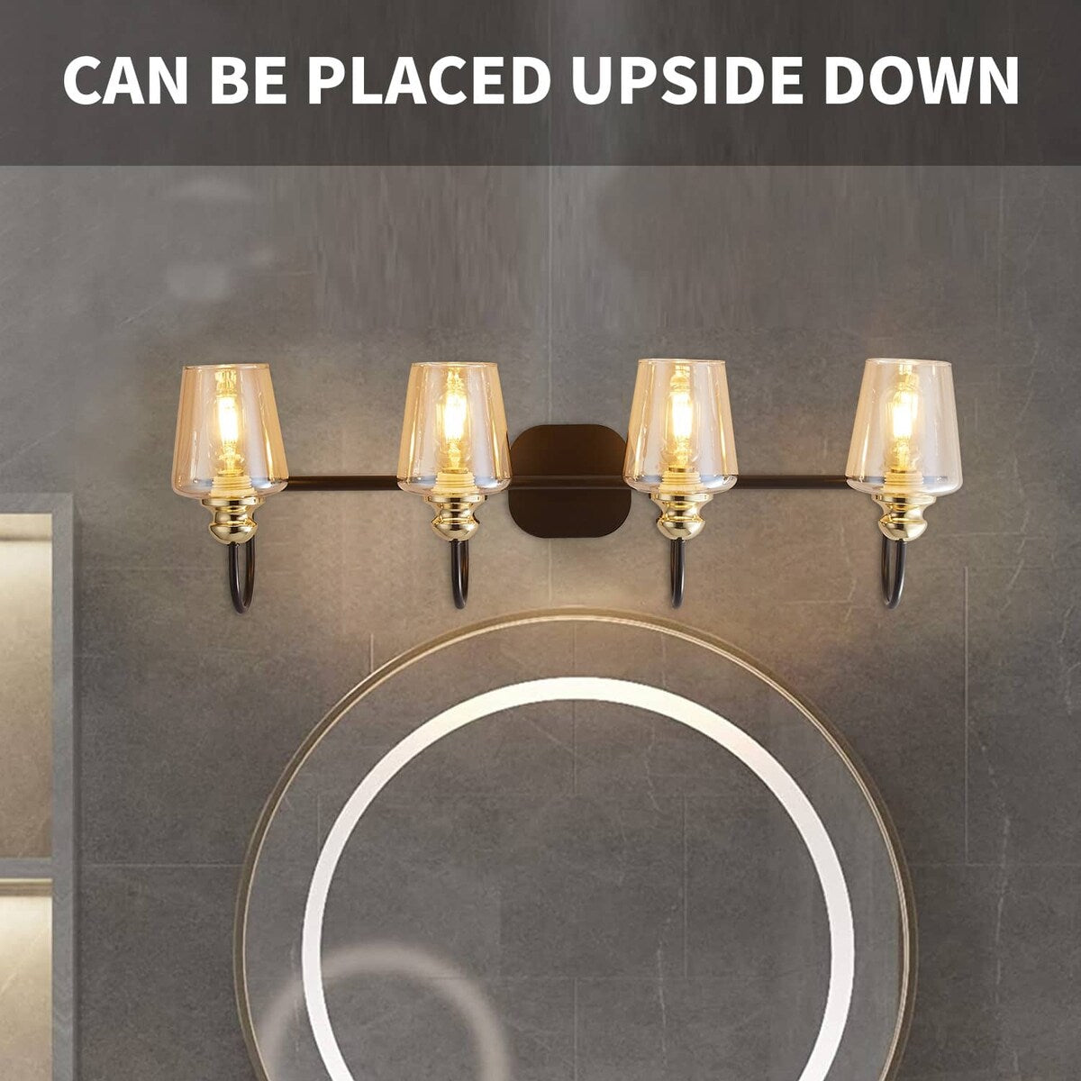 4 Light Bathroom Vanity Light Fixtures Industrial Lights Mirror Black & Gold Metal Wall Sconce Lighting With Clear Glass Shade