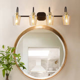4 Light Bathroom Vanity Light Fixtures Industrial Lights Mirror Black & Gold Metal Wall Sconce Lighting With Clear Glass Shade