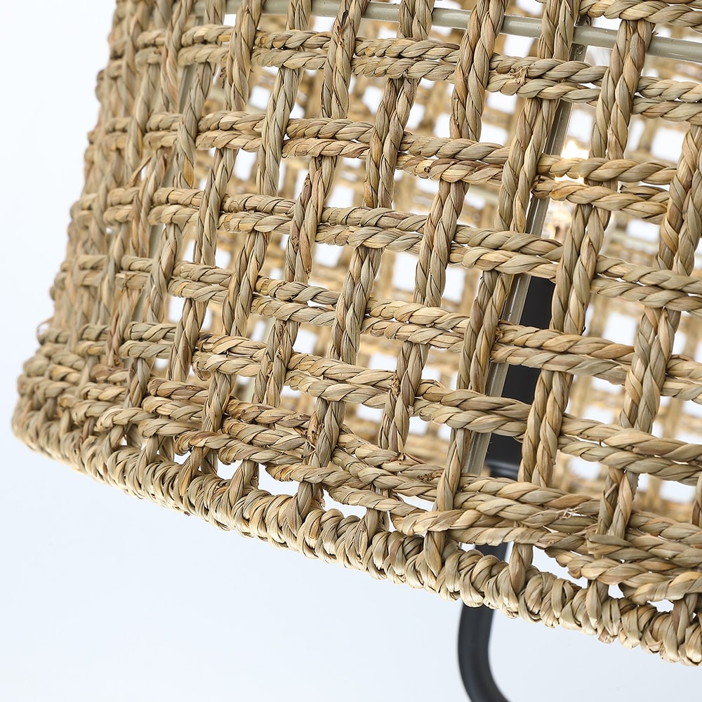 4-Light Bohemian Hand Woven Drum Chandelier - Straw - 20 in. W