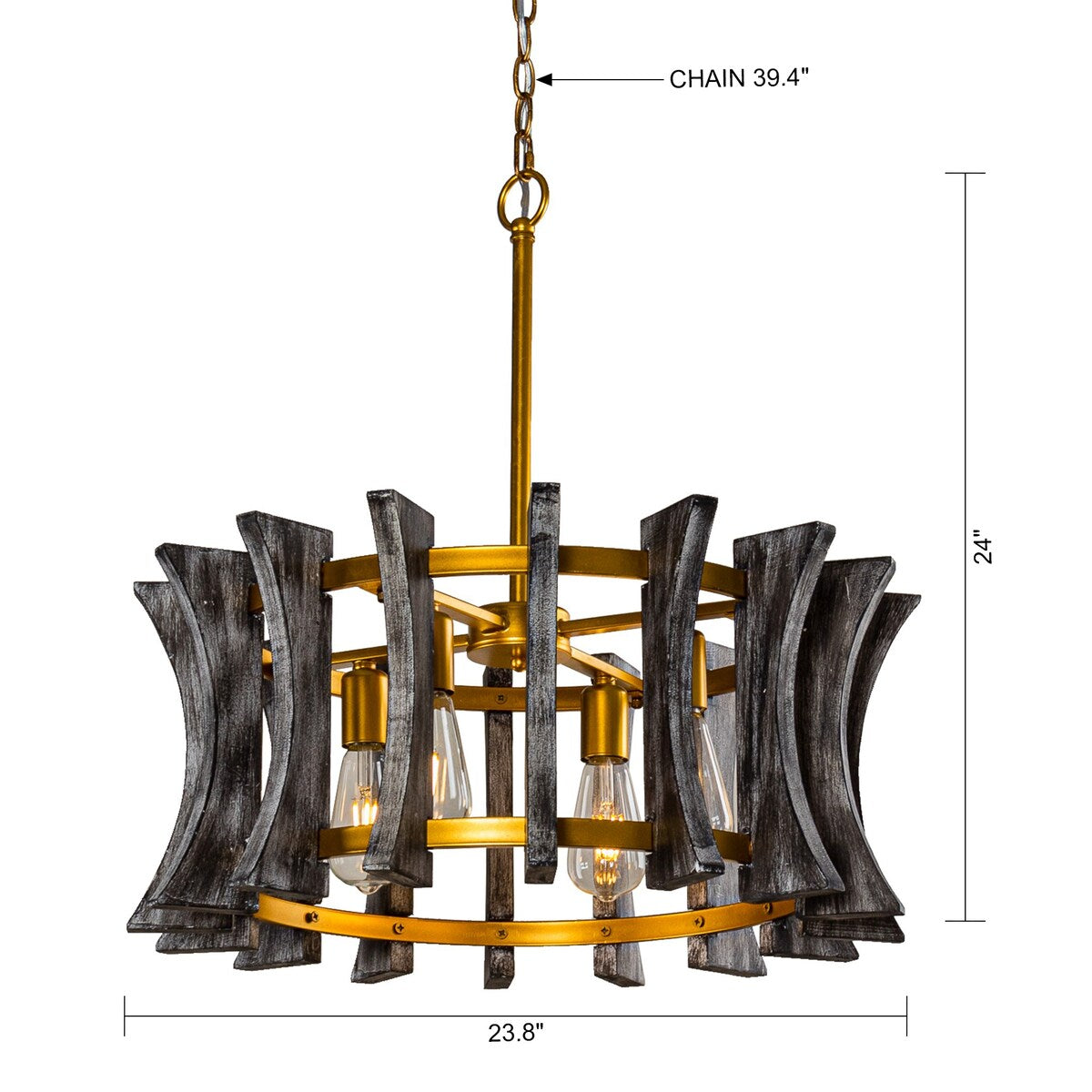4-Light Brushed Gold Farmhouse Dry rated Chandelier - 23.8 inches Lx 23.8 inches W x 24 inches H