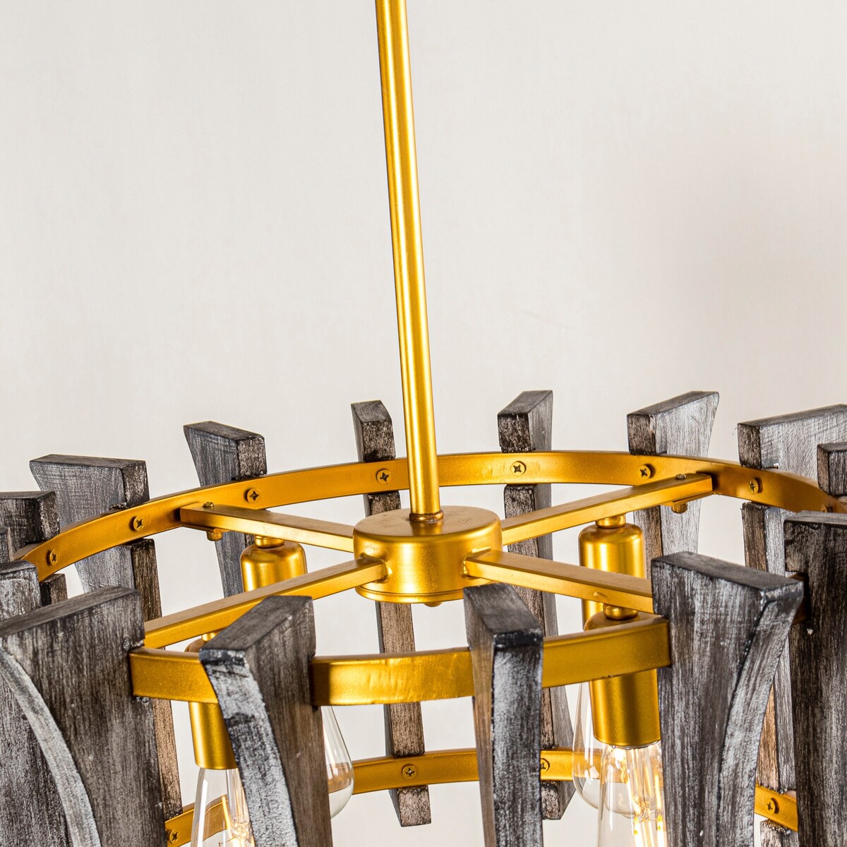 4-Light Brushed Gold Farmhouse Dry rated Chandelier - 23.8 inches Lx 23.8 inches W x 24 inches H