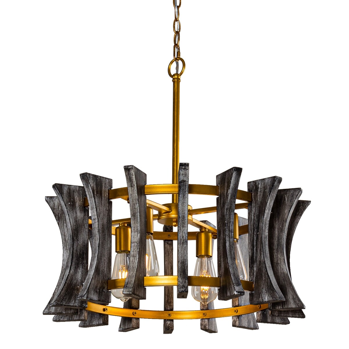 4-Light Brushed Gold Farmhouse Dry rated Chandelier - 23.8 inches Lx 23.8 inches W x 24 inches H