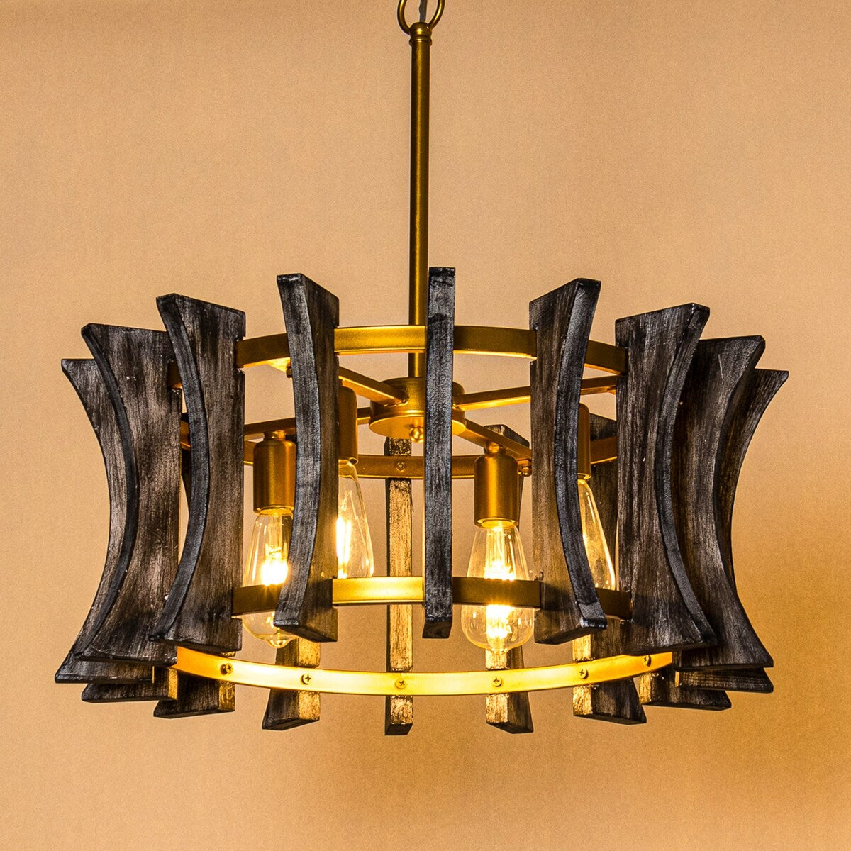 4-Light Brushed Gold Farmhouse Dry rated Chandelier - 23.8 inches Lx 23.8 inches W x 24 inches H