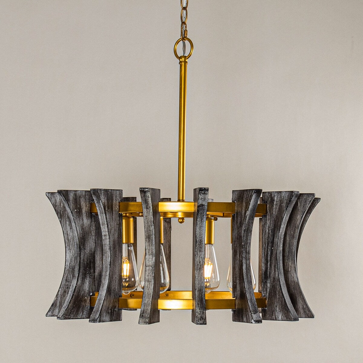 4-Light Brushed Gold Farmhouse Dry rated Chandelier - 23.8 inches Lx 23.8 inches W x 24 inches H