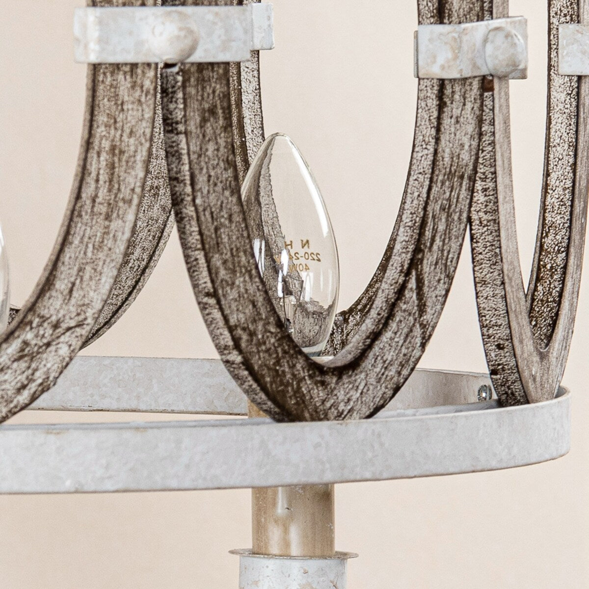 Farmhouse 4-Light Distressed White Drum Shade Wooden Chandelier - 18.9-in W
