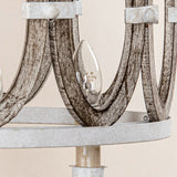 Farmhouse 4-Light Distressed White Drum Shade Wooden Chandelier - 18.9-in W