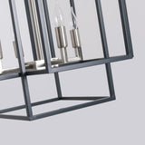 4 Light Foyer Chandelier, Lantern Pendant Light Cage Hanging Light for Entryway Dining Room, Black and Gold Finish