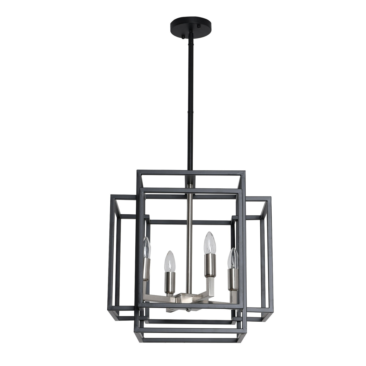 4 Light Foyer Chandelier, Lantern Pendant Light Cage Hanging Light for Entryway Dining Room, Black and Gold Finish
