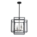 4 Light Foyer Chandelier, Lantern Pendant Light Cage Hanging Light for Entryway Dining Room, Black and Gold Finish
