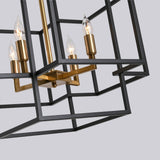 4 Light Foyer Chandelier, Lantern Pendant Light Cage Hanging Light for Entryway Dining Room, Black and Gold Finish