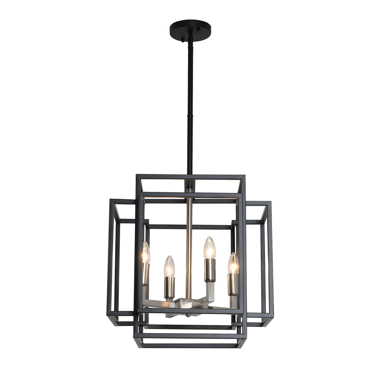 4 Light Foyer Chandelier, Lantern Pendant Light Cage Hanging Light for Entryway Dining Room, Black and Gold Finish