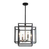 4 Light Foyer Chandelier, Lantern Pendant Light Cage Hanging Light for Entryway Dining Room, Black and Gold Finish