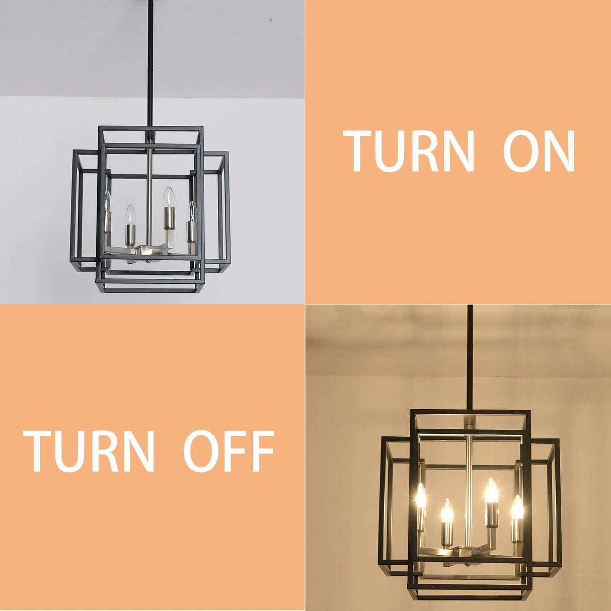 4 Light Foyer Chandelier, Lantern Pendant Light Cage Hanging Light for Entryway Dining Room, Black and Gold Finish
