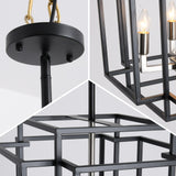 4 Light Foyer Chandelier, Lantern Pendant Light Cage Hanging Light for Entryway Dining Room, Black and Gold Finish
