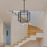 4 Light Foyer Chandelier, Lantern Pendant Light Cage Hanging Light for Entryway Dining Room, Black and Gold Finish