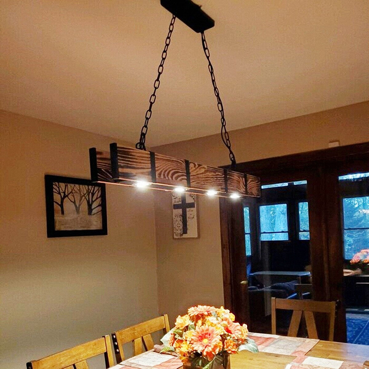 YANSUN 4-Light Wooden Kitchen Island Pendant Light,Modern Linear Lighting Fixture LED Ceiling Light for Kitchen Dining Room Bar