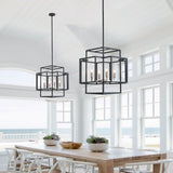 4-Light Metal Tiered Rectangle Lantern Chandelier