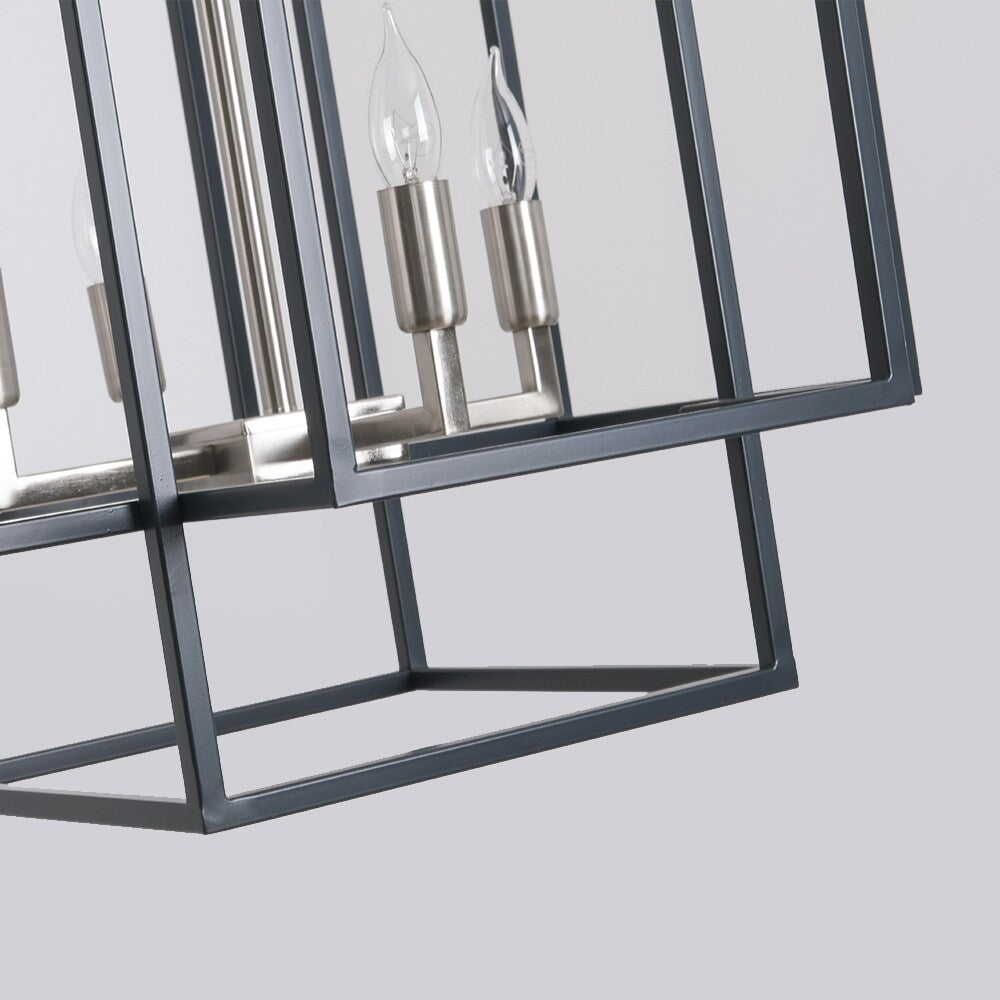 4-Light Metal Tiered Rectangle Lantern Chandelier