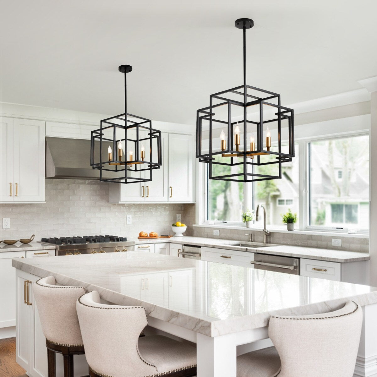 4-Light Metal Tiered Rectangle Lantern Chandelier