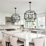 4-Light Metal Tiered Rectangle Lantern Chandelier