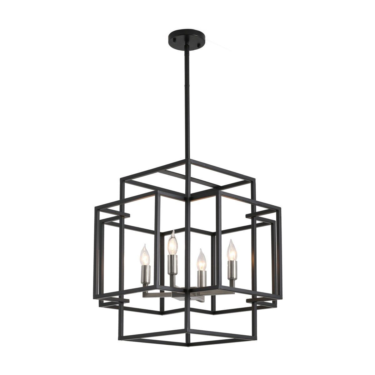 4-Light Metal Tiered Rectangle Lantern Chandelier