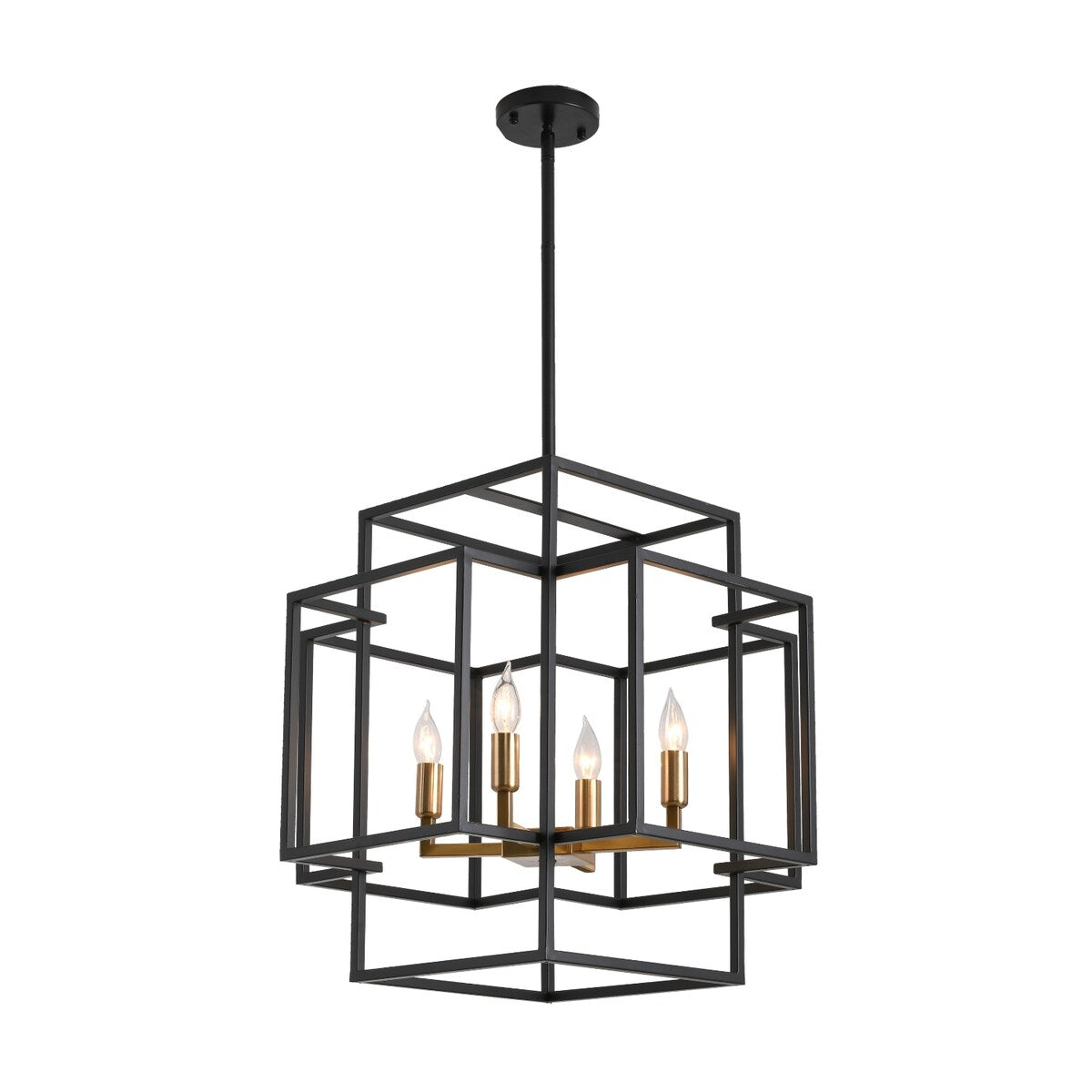 4-Light Metal Tiered Rectangle Lantern Chandelier