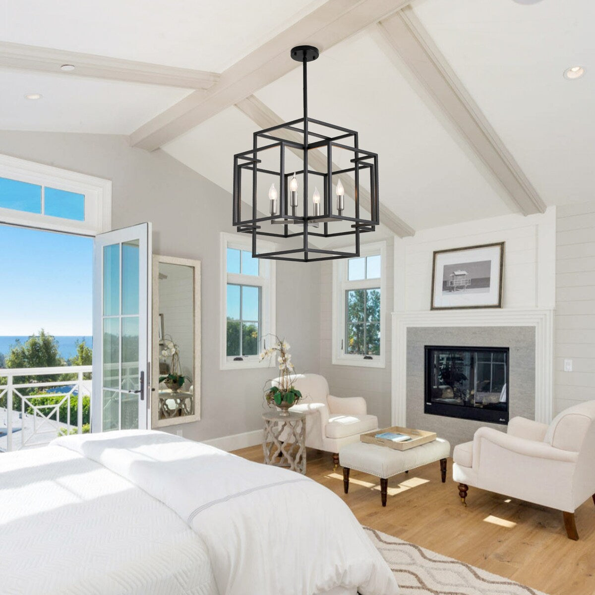 4-Light Metal Tiered Rectangle Lantern Chandelier