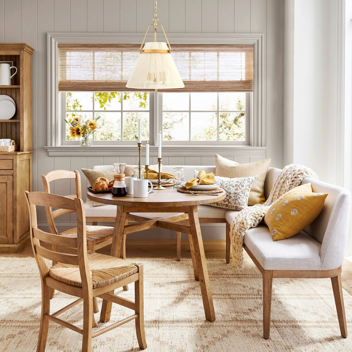 4-Light Modern Boho Hand-Woven Ivory Rope Pendant Kitchen Island Lighting Fabric Drum Chandelier - 18.1 in. W x 21.6 in. H