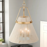 4-Light Modern Boho Hand-Woven Ivory Rope Pendant Kitchen Island Lighting Fabric Drum Chandelier - 18.1 in. W x 21.6 in. H