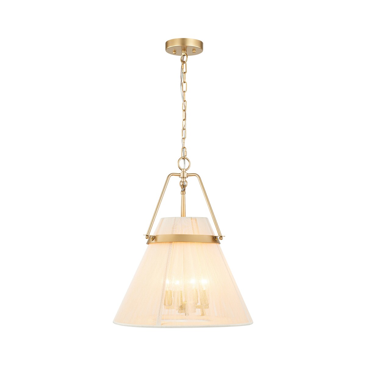 4-Light Modern Boho Hand-Woven Ivory Rope Pendant Kitchen Island Lighting Fabric Drum Chandelier - 18.1 in. W x 21.6 in. H
