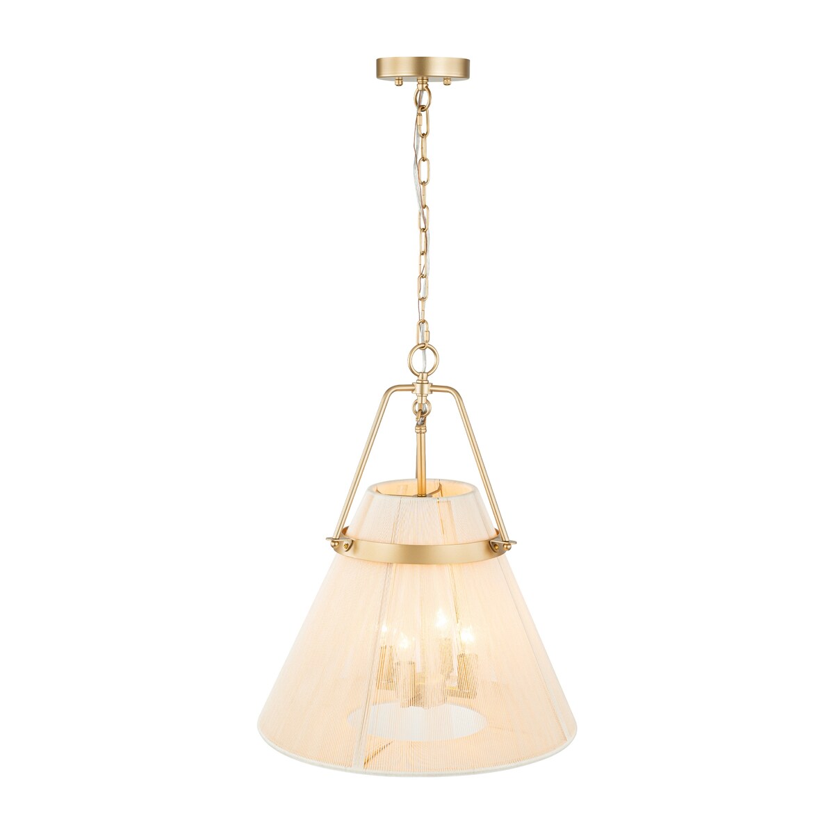 4-Light Modern Boho Hand-Woven Ivory Rope Pendant Kitchen Island Lighting Fabric Drum Chandelier - 18.1 in. W x 21.6 in. H