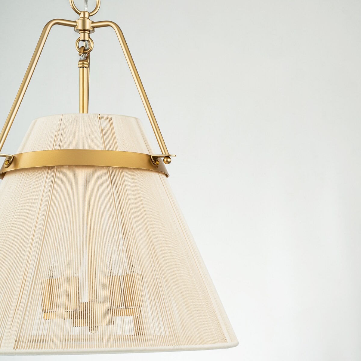 4-Light Modern Boho Hand-Woven Ivory Rope Pendant Kitchen Island Lighting Fabric Drum Chandelier - 18.1 in. W x 21.6 in. H