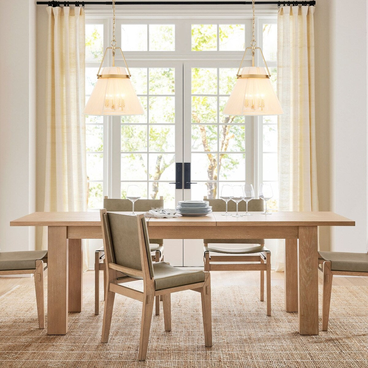 4-Light Modern Boho Hand-Woven Ivory Rope Pendant Kitchen Island Lighting Fabric Drum Chandelier - 18.1 in. W x 21.6 in. H