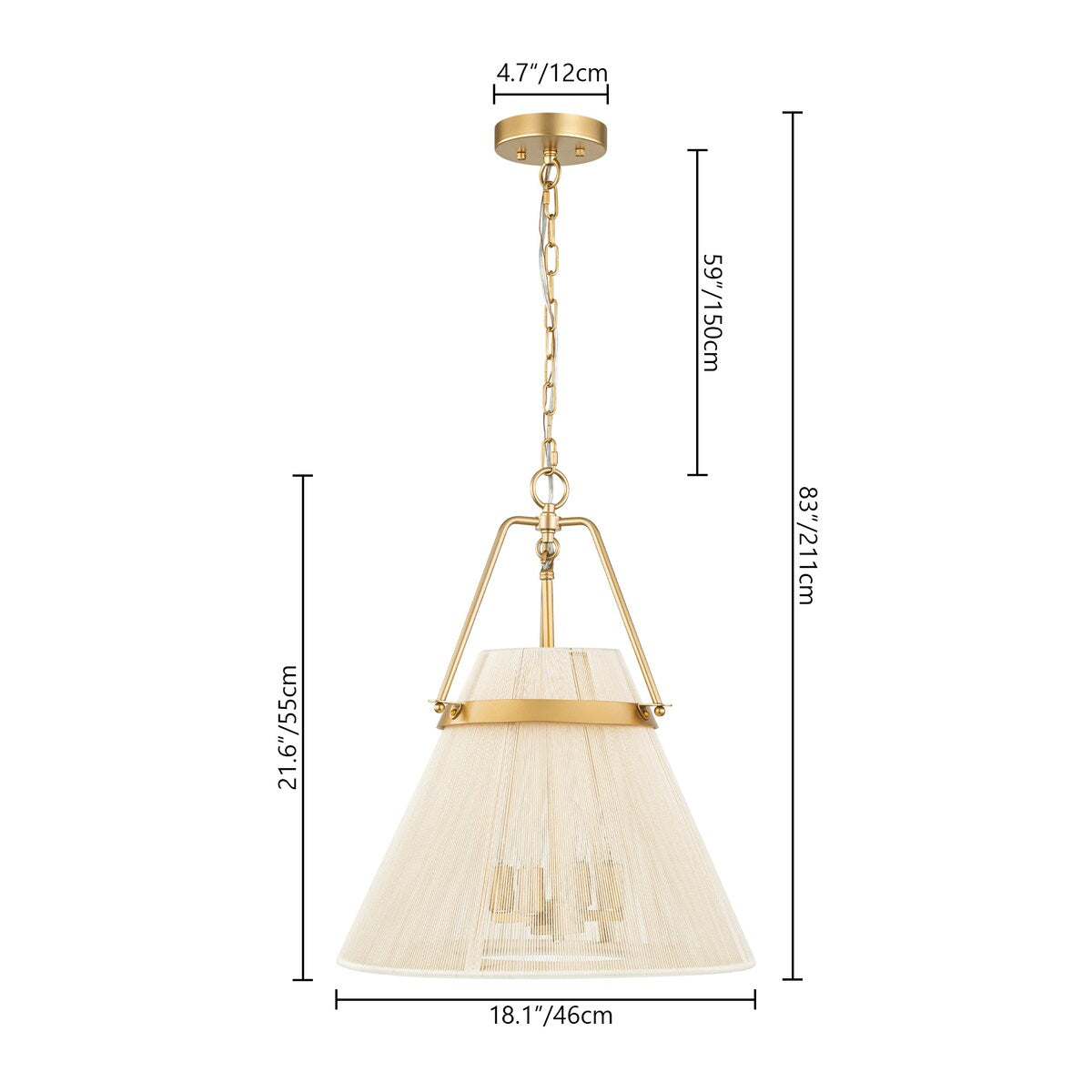 4-Light Modern Boho Hand-Woven Ivory Rope Pendant Kitchen Island Lighting Fabric Drum Chandelier - 18.1 in. W x 21.6 in. H