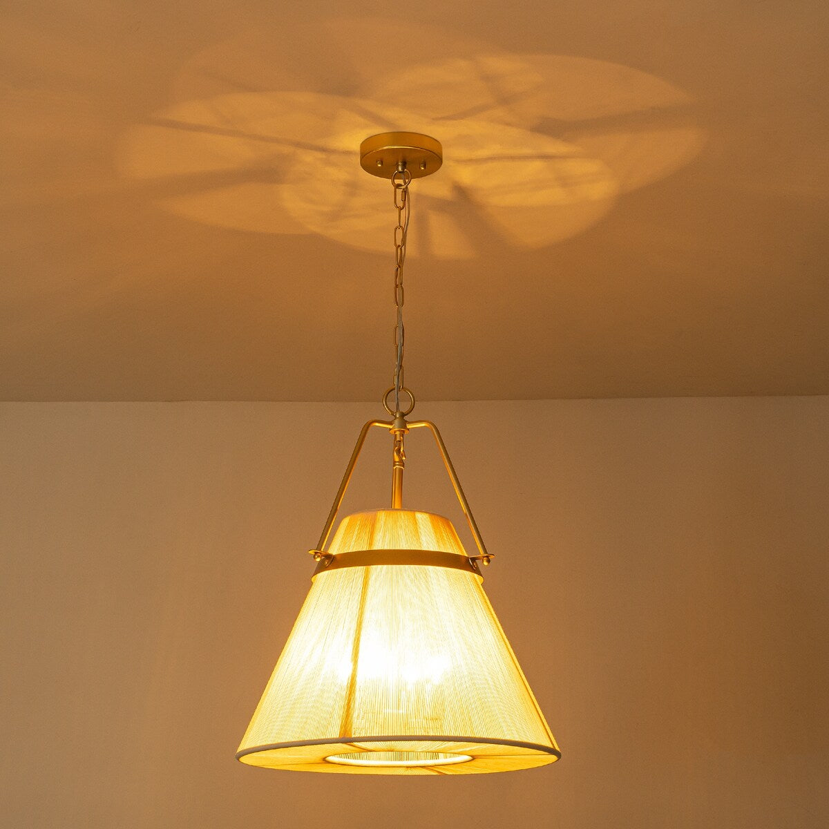 4-Light Modern Boho Hand-Woven Ivory Rope Pendant Kitchen Island Lighting Fabric Drum Chandelier - 18.1 in. W x 21.6 in. H