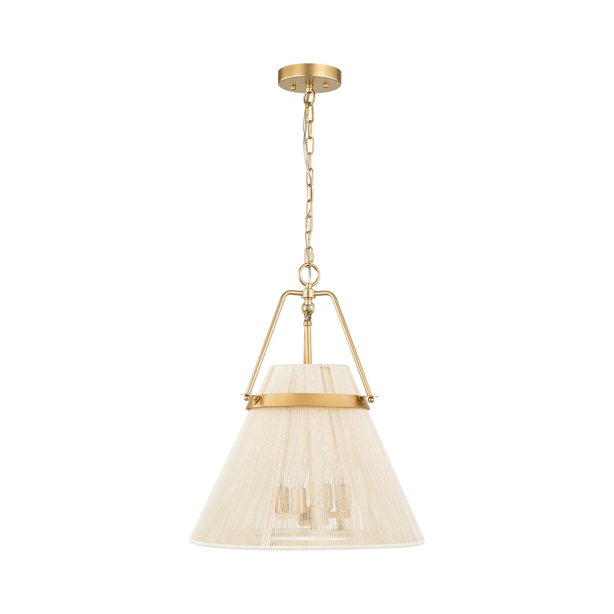 4-Light Modern Boho Hand-Woven Ivory Rope Pendant Kitchen Island Lighting Fabric Drum Chandelier - 18.1 in. W x 21.6 in. H