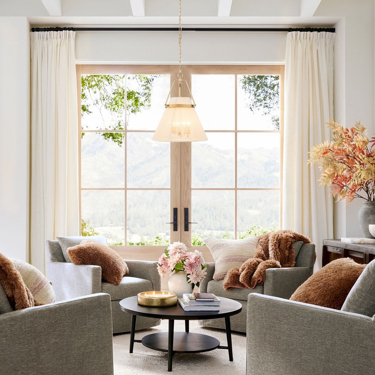 4-Light Modern Boho Hand-Woven Ivory Rope Pendant Kitchen Island Lighting Fabric Drum Chandelier - 18.1 in. W x 21.6 in. H