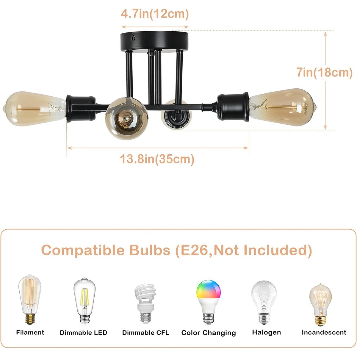 4 Light Semi Flush Mount Ceiling Light Fixture