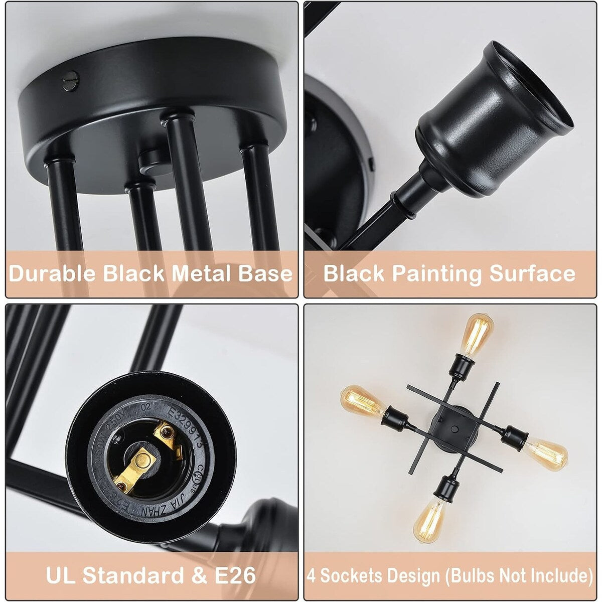 4 Light Semi Flush Mount Ceiling Light Fixture