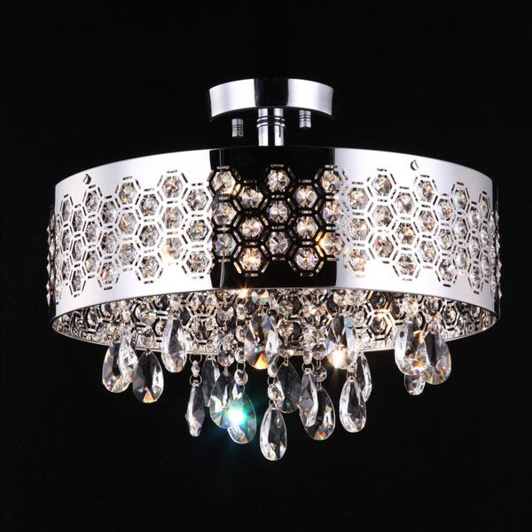 4 Light Shaded Chrome Flush Mount with Clear European Crystals