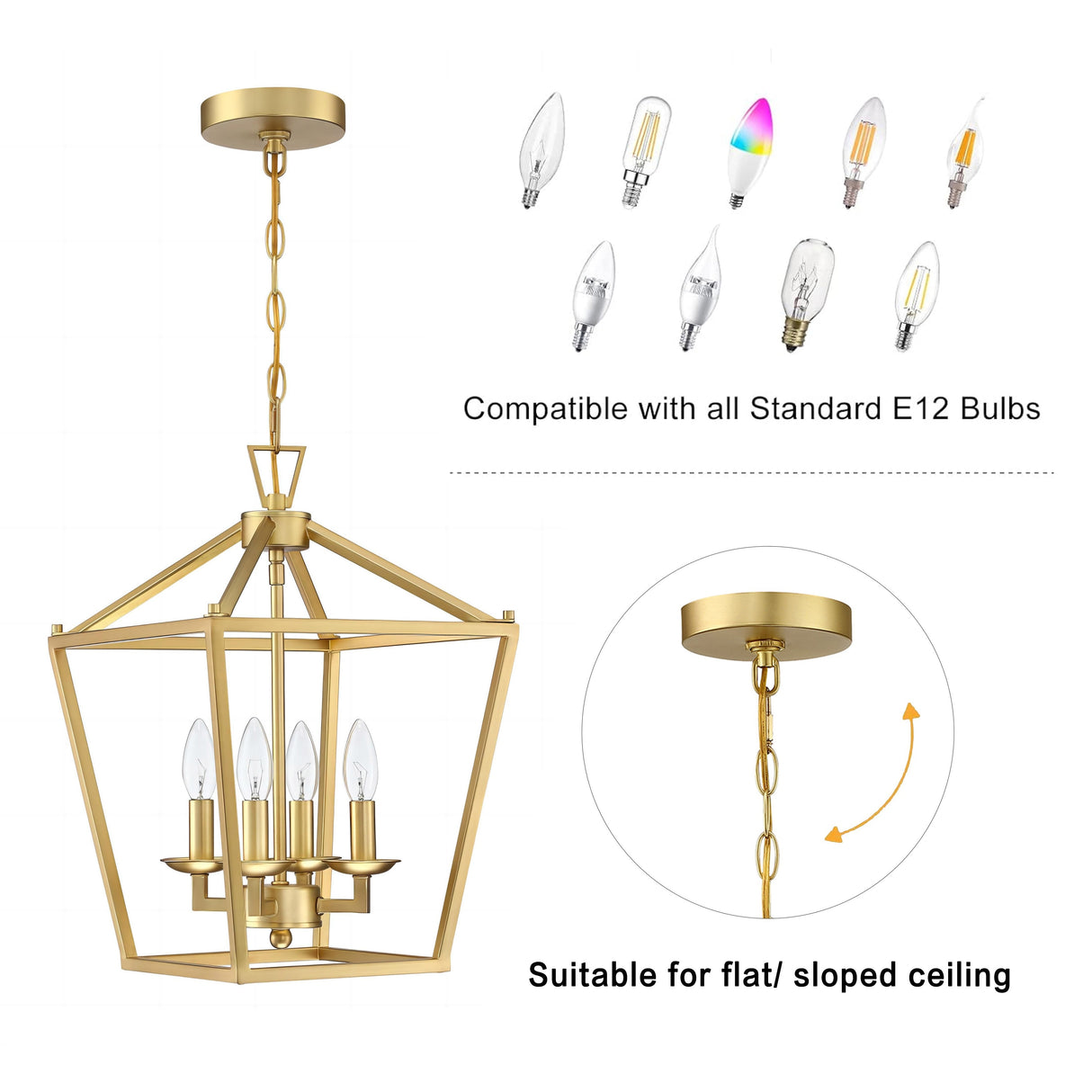 4-Light Soft Gold Lantern Geometric Pendant Light