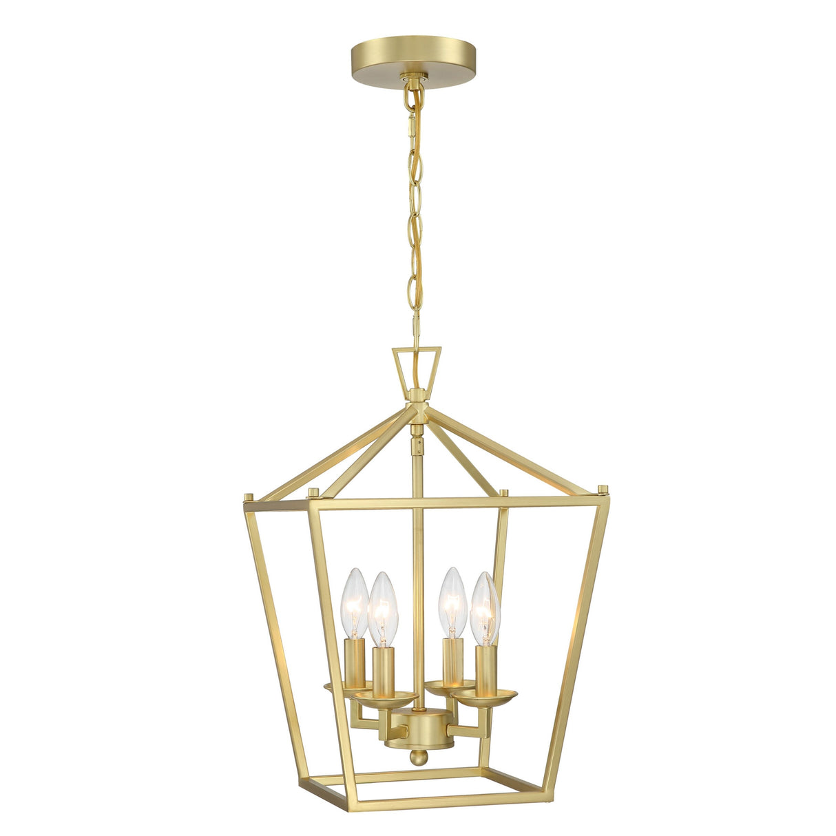 4-Light Soft Gold Lantern Geometric Pendant Light